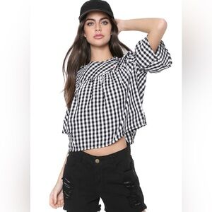 VANS black & white gingham top .